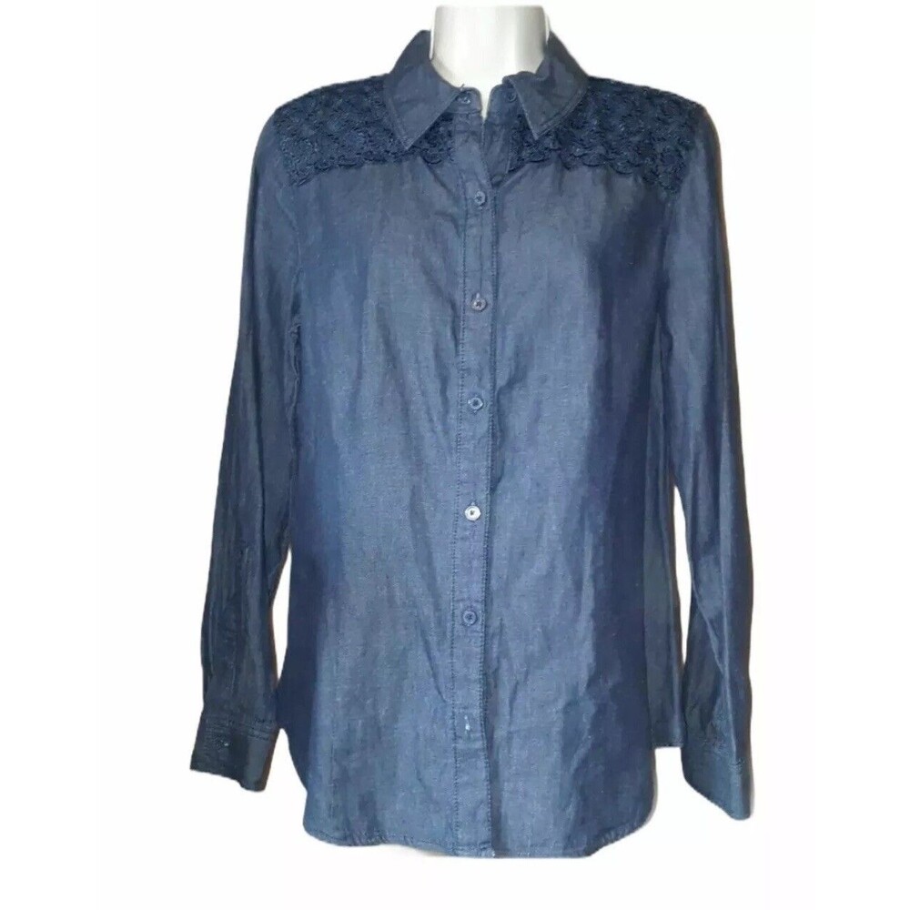 Christopher & Banks dark wash button-front top size small